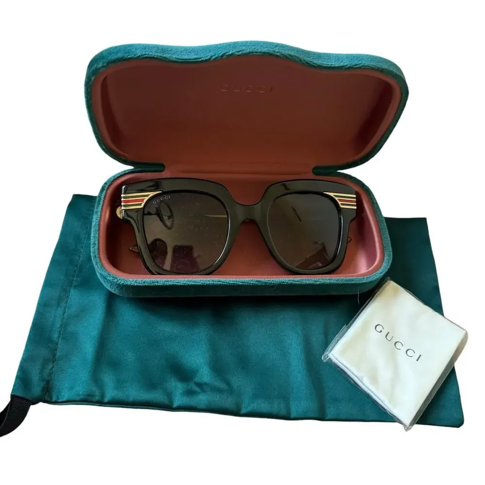 GUCCI Women's Oversized Sunglasses Black Gold Glitter/Gradient